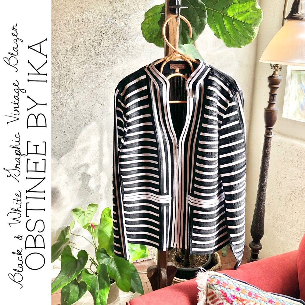 Vintage Obstinee by IKA Black & White Graphic Blazer